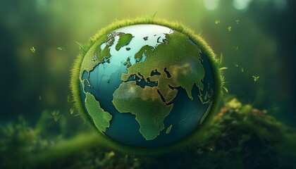 Naklejka premium earth globe covered in lush green grass