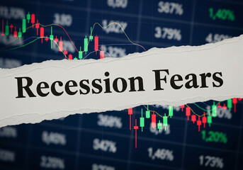 Recession Fears Text on Stock Market Chart Background