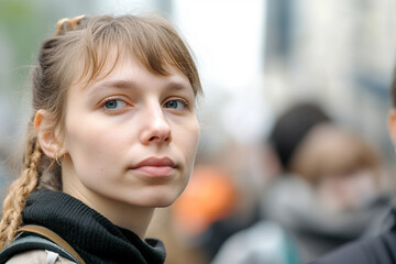 Generative AI image of young activists during a peaceful outdoor protest holding environmental sign supporting animal protection