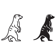 Stylized Meerkat Standing Icon in Outline and Solid Black