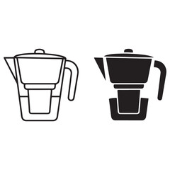 Water Filter Pitcher Outline and Solid Icon Set