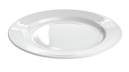 White porcelain dinner plate angled view, isolated on transparent background, simple and elegant