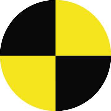 Crash test icon. Black and yellow color circle on white background. Crash test dummy icon mark symbol. flat style.