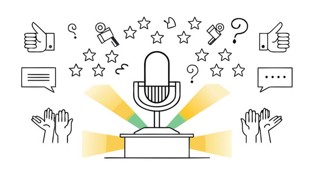 A dynamic vector illustration of a classic microphone stand with stylized sound waves emanating outwards perfect for music audio or performance related designs