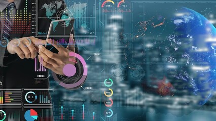 High-tech global network connection interface showing worldwide digital communication, data exchange, and internet connectivity. Global connection, data interaction, and worldwide communication. Thunk