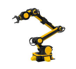 Yellow and black Industrial Robot Arm isolated on white background