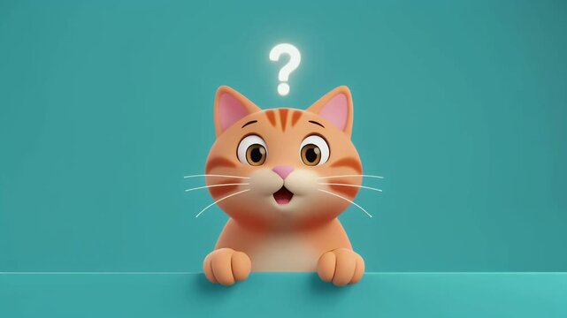 Curious orange cartoon cat peeking with a question mark, symbolizing inquiry, wonder, and the process of seeking answers or understanding.