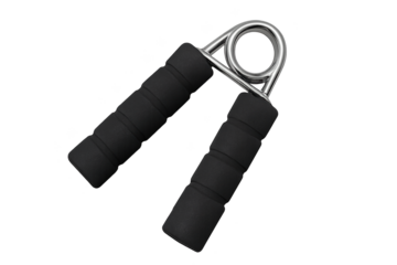 Two foam-covered handles connected by metal ring, grip strength trainer