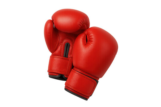 Pair of red boxing gloves on transparent background