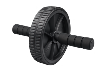 Black ab wheel with textured handles for core exercise