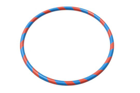 Circular hula hoop with red and blue diagonal stripes