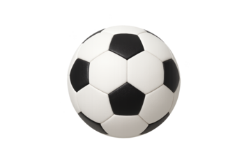 Classic black-and-white soccer ball floating against transparent background