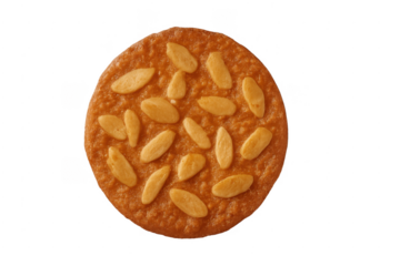 Round almond cookie snack top view isolated