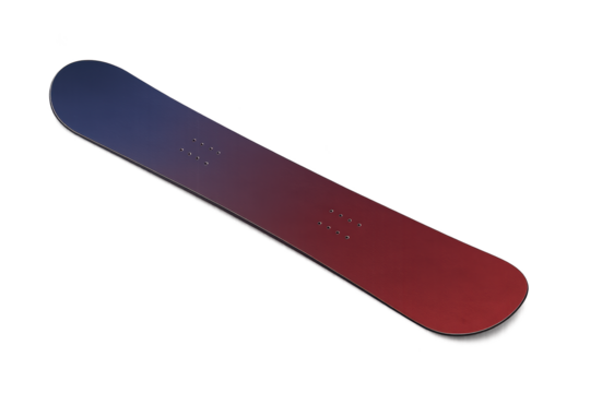 Gradient snowboard with blue-to-red surface and rounded ends