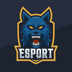 Fierce Blue Wolf Esport Gaming Mascot Logo