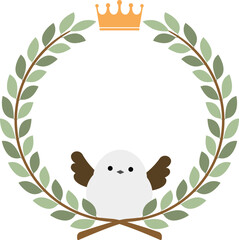 シマエナガと王冠のナチュラルな月桂冠フレーム