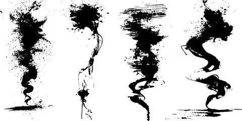 Obraz premium Artistic black ink splatter and smoke line illustrations for design projects