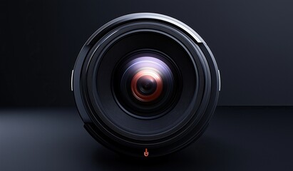 Camera lens with black background showcasing product design features and technical details for photography equipment.