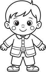 Adorable cartoon boy standing smiling cheerful line art