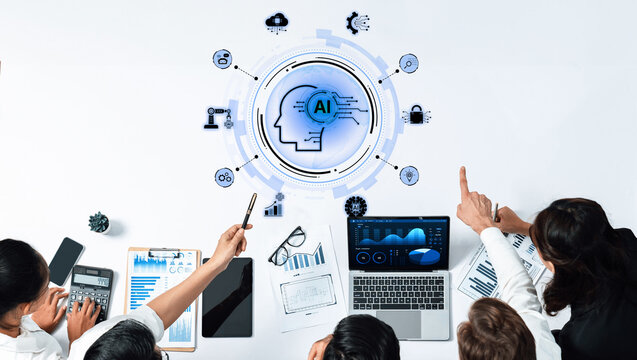 A concept of a global AI ecosystem centered on digital intelligence. Network integrates diverse applications like industrial automation, cloud computing, and fintech for worldwide innovation. Fermion
