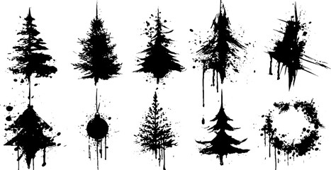 Winter holiday ink splatter tree design for seasonal decor and art projects
