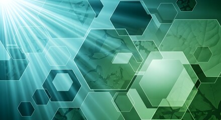 Green and Blue Abstract Technology Background | Hexagon Geometric Grid Scientific Concept