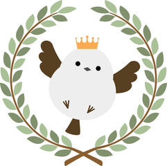 シマエナガと王冠のナチュラルな月桂冠フレーム