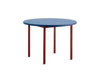 classic round wooden coffee table isolated on white blue color