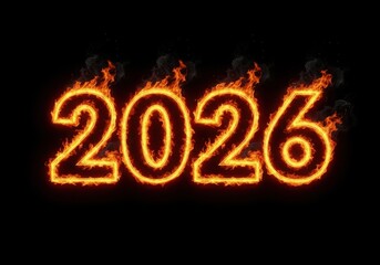 Vibrant burning 2026 numbers with bright orange flame effect