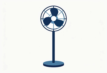 Obraz premium A simple illustration of a blue-toned standing fan with a circular base, blades, and guard against a white background