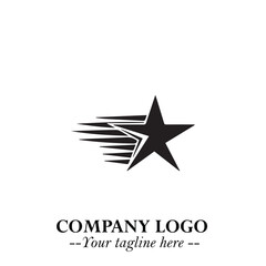 Black Star Moving Fast Logo Symbol in Dynamic Minimal Vector Style on Clean White Background