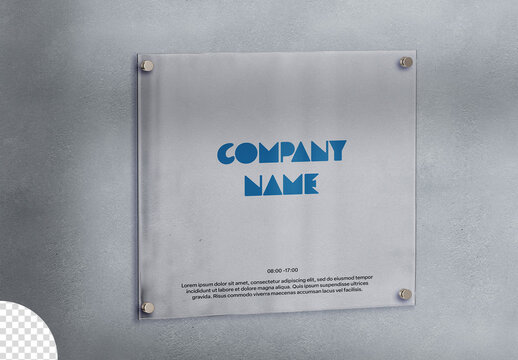 Sign Plate Glass Mockup on Concrete Wall