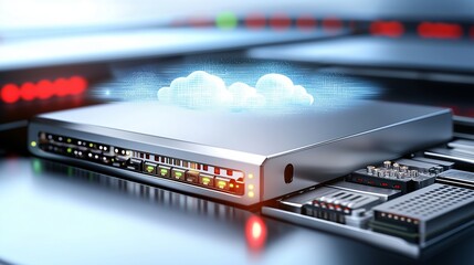 A futuristic digital lock embedded in the middle of a secure cloud, representing the protection of business