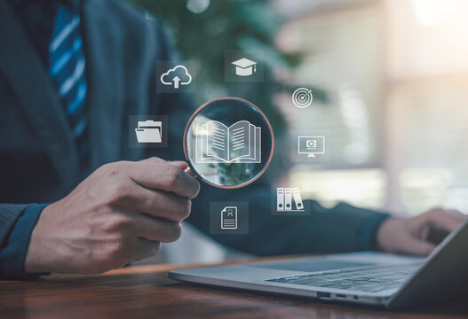 digital book and cloud icons, representing e-learning, online education, library systems, cloud document storage, and modern knowledge management solutions. training course, webinar, e learn platform