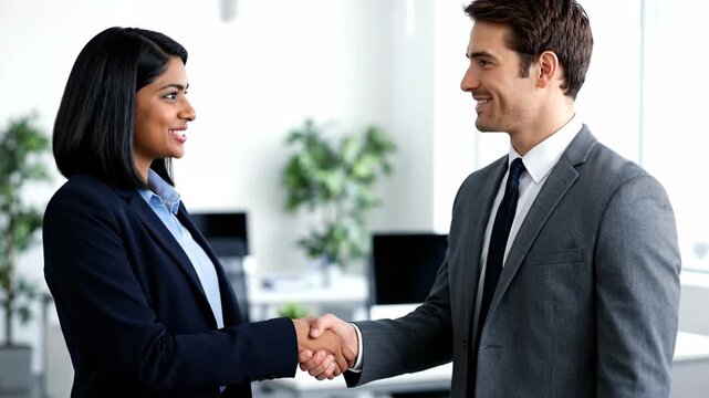 Professional Agreement: Close-Up of Multiethnic Businesspeople Sealing a Deal with a Firm Handshake in a Modern Office Setting, Showing Respect and