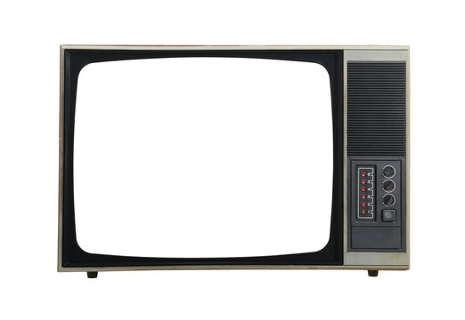 Old TV with isolated screen on white background. Retro technology.