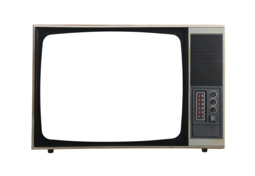 Old TV with isolated screen on white background. Retro technology.