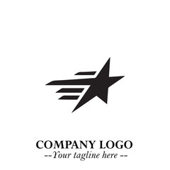 Black Star Moving Fast Logo Symbol in Dynamic Minimal Vector Style on Clean White Background