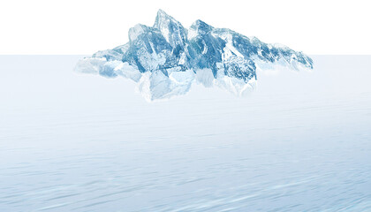 icicles on the roof/serene Arctic scene featuring a long, low iceberg floating on calm, frozen waters under a bright, minimalist sky.