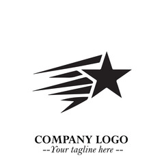 Black Star Moving Fast Logo Symbol in Dynamic Minimal Vector Style on Clean White Background