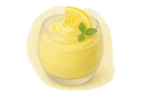 Lemon mousse dessert illustration with mint and transparent background