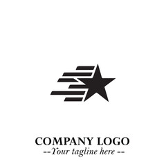 Black Star Moving Fast Logo Symbol in Dynamic Minimal Vector Style on Clean White Background
