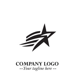 Black Star Moving Fast Logo Symbol in Dynamic Minimal Vector Style on Clean White Background