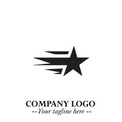 Black Star Moving Fast Logo Symbol in Dynamic Minimal Vector Style on Clean White Background