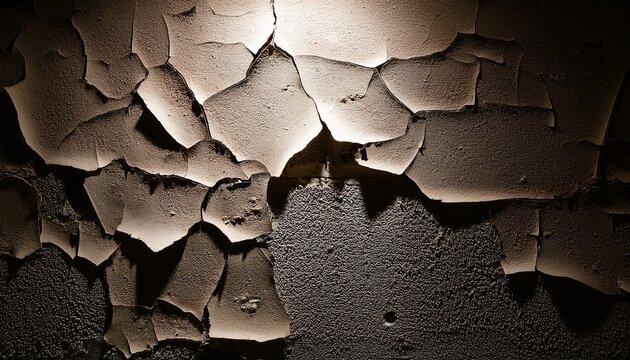 texture of old wall with cracks and peeling paint illuminated by a single light - Powered by Adobe