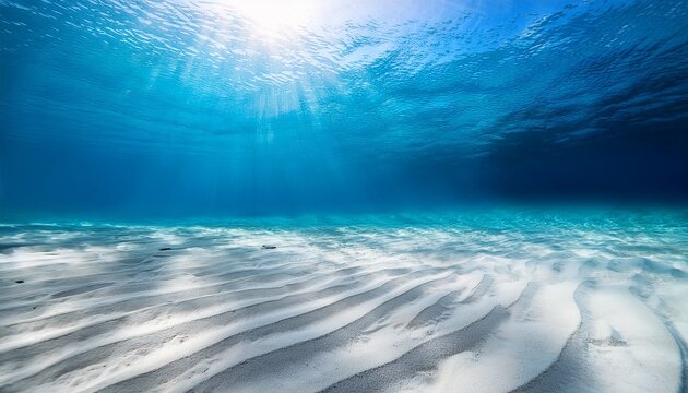underwater abstract background clean white sand bottom under ocean waves with sun rays tropical natural backdrop - Powered by Adobe