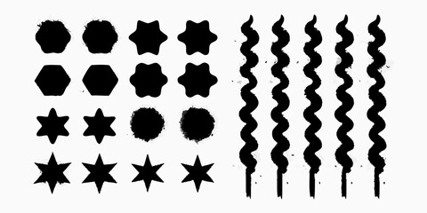 Abstract black shapes on white background geometric and organic forms