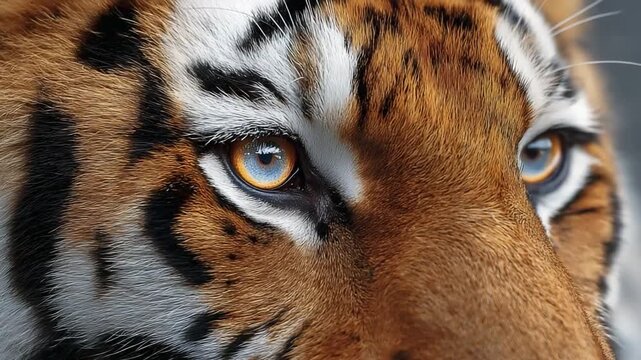 Majestic Gaze: A close-up shot of a majestic tiger. Revealing intricate patterns and intense gaze, this image embodies the raw beauty and power of the wild.