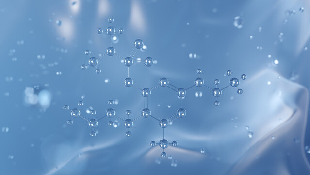 bupirimate molecular structure, 3d model molecule, fungicide structural chemical formula view from a microscope