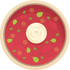 Overhead View Of A Bowl Of Tomato Soup With A Dollop Of Sour Cream And Fresh Herbs In A Simple Round Bowl With A Creamy Rim Against A Transparent Background